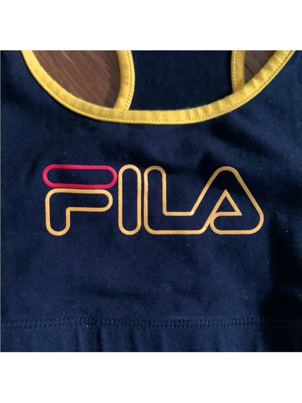NWT FILA Rebeca Racerback Crop Top Bra Yellow Black Logo Cotton Sports Bralette